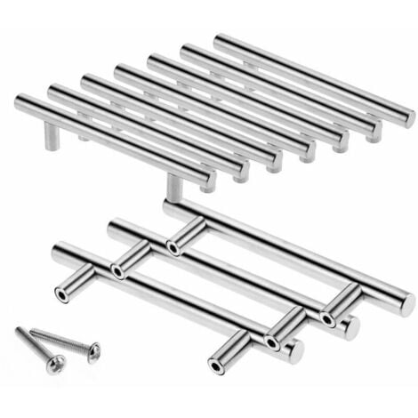 AlwaysH 10x 128mm Stainless Steel T Bar Kitchen Handles, Ø12mm Cabinet Door Bar Handle with Screws