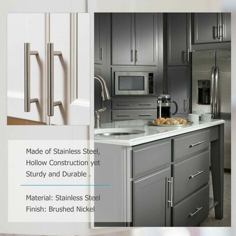 AlwaysH 10x 128mm Stainless Steel T Bar Kitchen Handles, Ø12mm Cabinet Door Bar Handle with Screws
