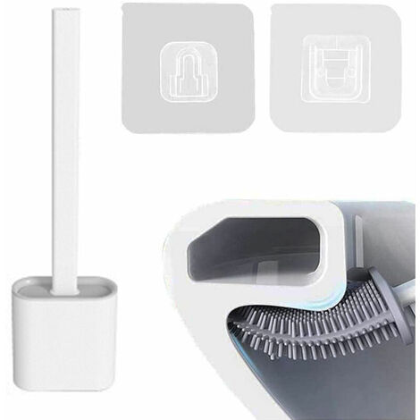 AlwaysH Flexible Silicone Toilet Brush with Holder Soft Silicone Bristles Sturdy Deep Clean Bathroom Toilet Brush and Holder Set Quick Dry Long Weight