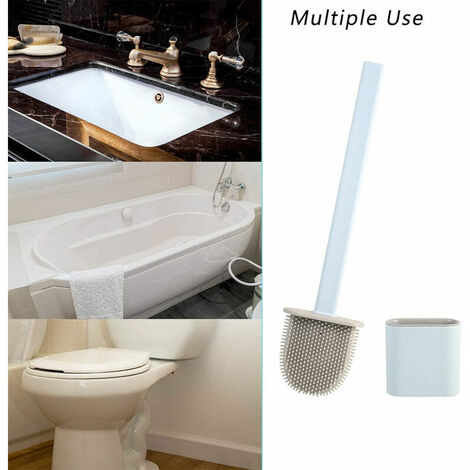 AlwaysH Flexible Silicone Toilet Brush with Holder, Soft Silicone Bristles Sturdy Deep Clean Bathroom Toilet Brush and Holder Set Quick Dry, Long Weight
