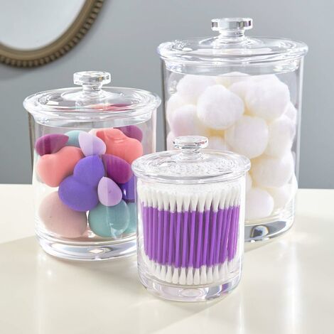 AlwaysH Set of 3 cotton swab box, cotton dispenser, plastic storage box for bathroom