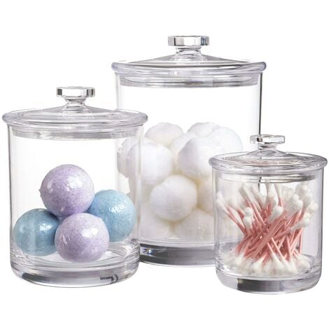 AlwaysH Set of 3 cotton swab box, cotton dispenser, plastic storage box for bathroom