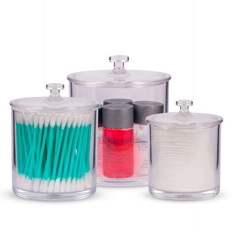 AlwaysH Set of 3 cotton swab box, cotton dispenser, plastic storage box for bathroom