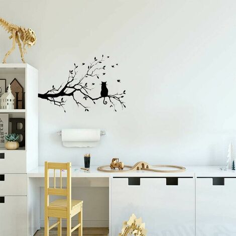 AlwaysH Tree Branch Leaves With Cat Wall Decals Stickers Removable