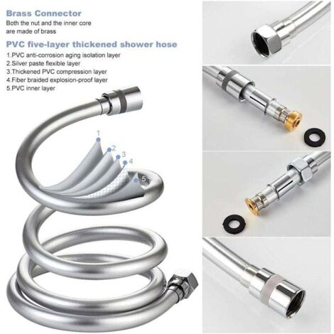 TATAY Shower Hose 1.5M Silver - PVC Flexo Anti-Twist Hose With Universal G 1/2 Inch Thread, Anti-Scratch, 360° Rotation