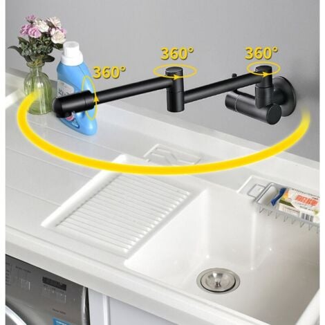 AlwaysH Wall-mounted kitchen faucet, folding telescopic, black wall-mounted faucet, brass wall-mounted faucet, wall-mounted mixer tap, Single cold water outlet