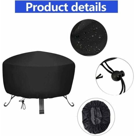 AlwaysH BBQ Fire Pit Cover, Round Fire Pit Cover with Drawstring, Waterproof Oxford Cloth Fire Pit Cover, Garden Furniture Cover, Stove Protector Cover (Dia.85x40)