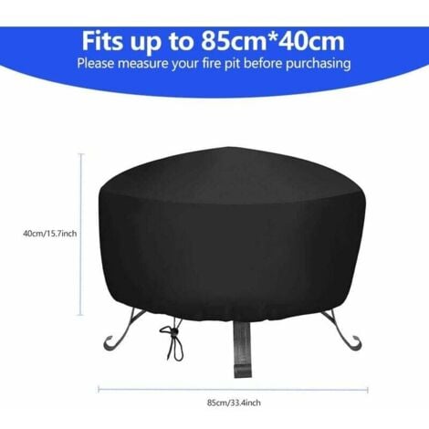 AlwaysH BBQ Fire Pit Cover, Round Fire Pit Cover with Drawstring, Waterproof Oxford Cloth Fire Pit Cover, Garden Furniture Cover, Stove Protector Cover (Dia.85x40)