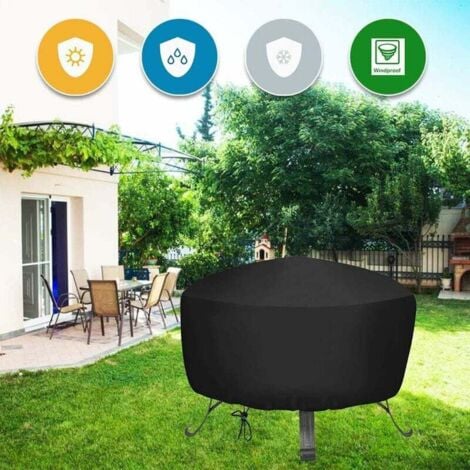 AlwaysH BBQ Fire Pit Cover, Round Fire Pit Cover with Drawstring, Waterproof Oxford Cloth Fire Pit Cover, Garden Furniture Cover, Stove Protector Cover (Dia.85x40)