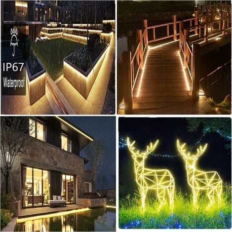 AlwaysH Outdoor Solar Powered LED Strip, 5m 280 LEDs IP67 Waterproof LED Strip, Warm White LED Lights with Remote Control, 8 Lighting Modes 2835 SMD Fairy Lights for Garden Christmas Trees
