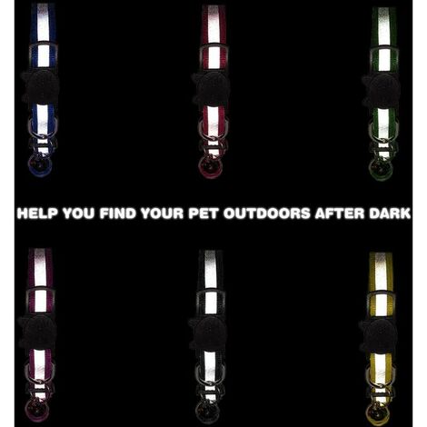 AlwaysH Reflective Adjustable Anti Strangulation Cat Collar with Anti-Lost Bell Address Tag Pendant and Safety Buckle, Cute Multicolor Pet Supply
