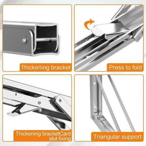 AlwaysH 400mm Folding Bracket, Folding Shelf Brackets Max Load 150kg, Stainless Steel Folding Console Bracket, Wall Shelf Bracket (2Pcs)