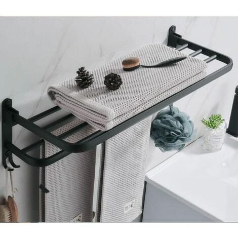 AlwaysH Bathroom Towel Rack, Mounted Foldable Storage Shelf, Aluminum Space, Wall Mounted Bathroom Towel Rack (40cm，Black)
