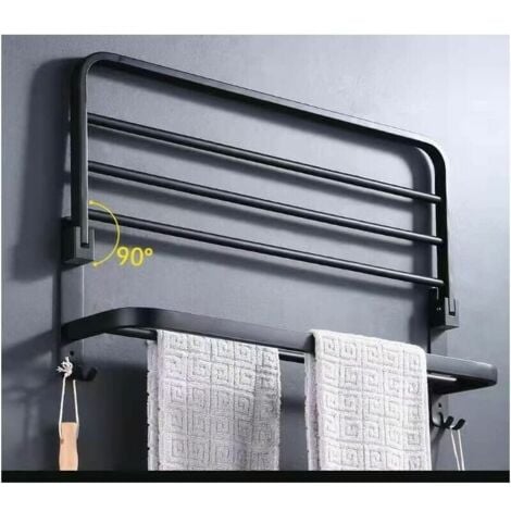AlwaysH Bathroom Towel Rack, Mounted Foldable Storage Shelf, Aluminum Space, Wall Mounted Bathroom Towel Rack (40cm，Black)