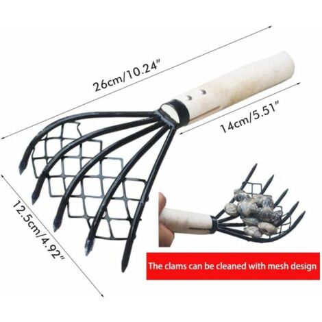 AlwaysH Clam Rake with Net 5 Prongs Wooden Handle Rake Shell Dig Tool ...