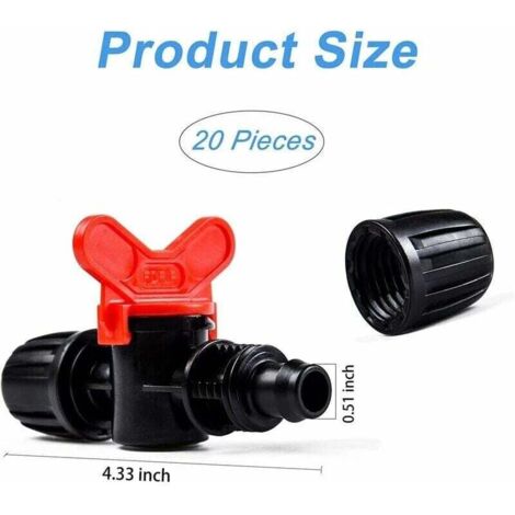 AlwaysH 20 Pack 16mm PE Drip Valves with Barb Lock Fitting - Turns On ...