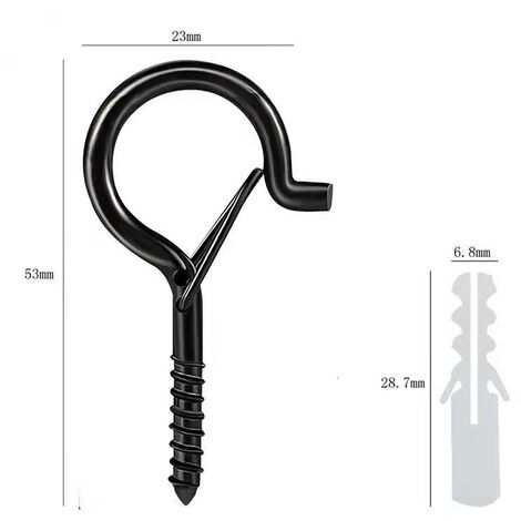 AlwaysH Set of 12, screw hooks for ceiling, safety buckle with screws, black