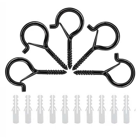AlwaysH Set of 12, screw hooks for ceiling, safety buckle with screws, black