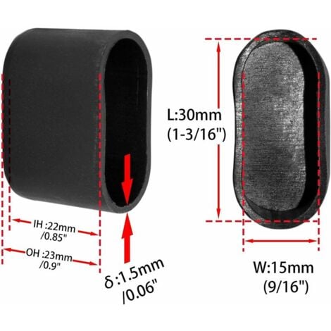 AlwaysH 16 pieces oval end caps for table and chair, 15 30 mm, Black