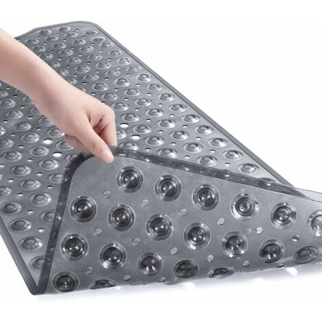 AlwaysH Extra Long Bath Mat with Strong Suction Cups Anti-Slip Bath Mat PVC Material Machine Washable Anti Mildew Antifungal Bathroom Shower Mat 40X100CM(Grey)