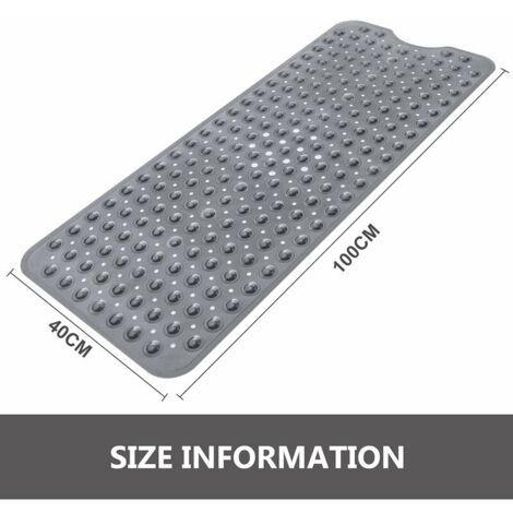 AlwaysH Extra Long Bath Mat with Strong Suction Cups Anti-Slip Bath Mat PVC Material Machine Washable Anti Mildew Antifungal Bathroom Shower Mat 40X100CM(Grey)
