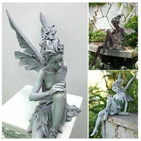 AlwaysH Garden Ornament Magical Fairy Sitting, Tudor and Turek Sitting Resin Garden Ornament 22cm