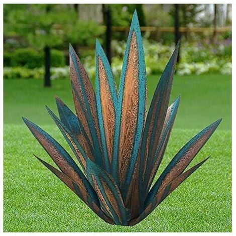 AlwaysH Metal Garden Ornament Agave Plant Garden Ornament Rustic Metal Sculpture Rustic Garden Statue 65cm 9 Leaves