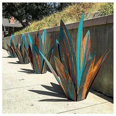 AlwaysH Metal Garden Ornament Agave Plant Garden Ornament Rustic Metal Sculpture Rustic Garden Statue 65cm 9 Leaves