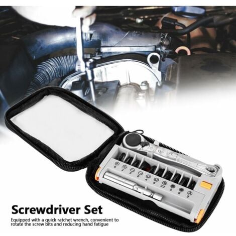 AlwaysH Screwdriver Wrenches Set Portable 12 in 1 Quick Ratchet Socket Wrench and Bits 1/4” Mini Hand Repair Tool