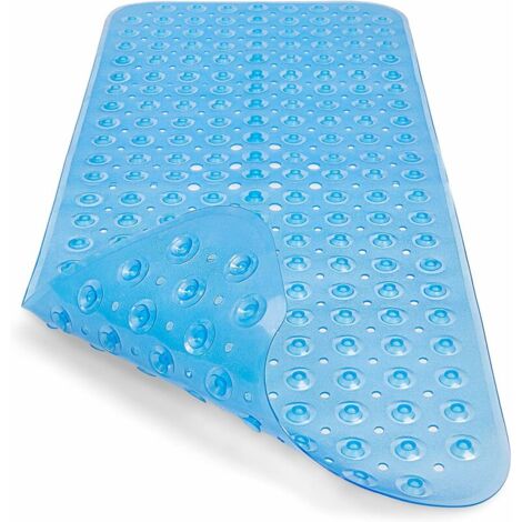 AlwaysH Non-Slip Bath Mat Extra Long Shower Mat Kids Bath Mat with Suction Cup Machine Washable Anti Mildew Antifungal, Latex Phthalates Free (100 x 40cm, Blue)