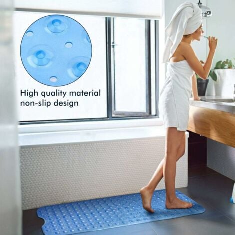 AlwaysH Non-Slip Bath Mat Extra Long Shower Mat Kids Bath Mat with Suction Cup Machine Washable Anti Mildew Antifungal, Latex Phthalates Free (100 x 40cm, Blue)