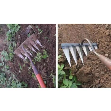AlwaysH Metal Stubble Rake for Gardening Weeding - Sturdy Metal Tooth Rake,Silver,2313cm