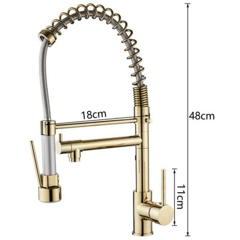 AlwaysH Pull-out Kitchen Tap with 2 Jets 360° Swivel Kitchen Mixer Tap with 2 Cold & Hot Spray Modes Available Gold