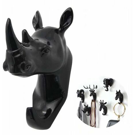 AlwaysH Coat Rack and Coat Rack Towel Rack Wall Hook Key Coat Rack Animal Black Rhino,11.55.5cm
