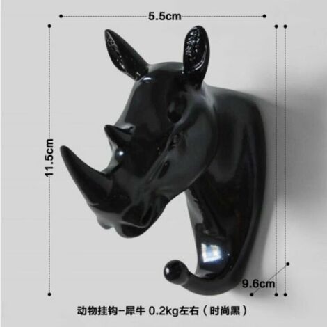 AlwaysH Coat Rack and Coat Rack Towel Rack Wall Hook Key Coat Rack Animal Black Rhino,11.55.5cm