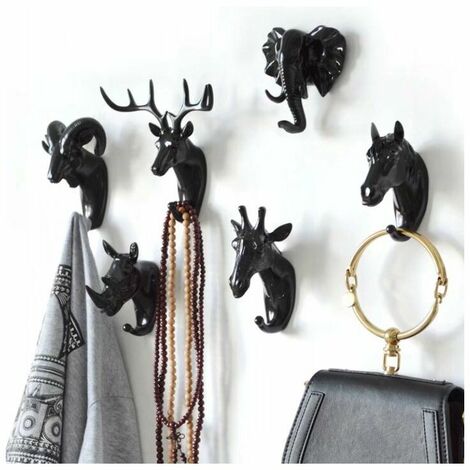 AlwaysH Coat Rack and Coat Rack Towel Rack Wall Hook Key Coat Rack Animal Black Rhino,11.55.5cm