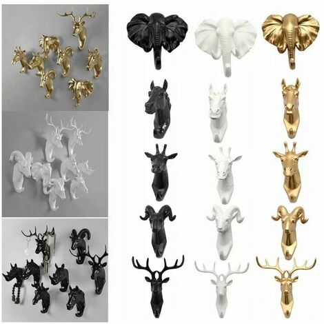 AlwaysH Coat Rack and Coat Rack Towel Rack Wall Hook Key Coat Rack Animal Black Rhino,11.55.5cm