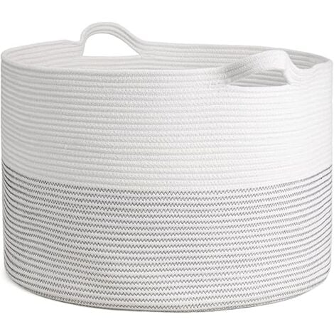 AlwaysHLarge Woven Cotton Rope Basket Baby Laundry Hamper For Blankets Toys Storage Basket With Handle Quilt Cushions Storage Bins Yarn Laundry Hamper-Black Dot 5535cm