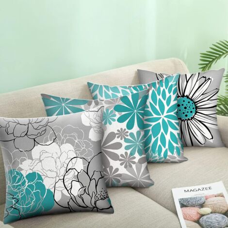 AlwaysHSet of Teal Cushion Covers 18x18 Turquoise and Gray for
