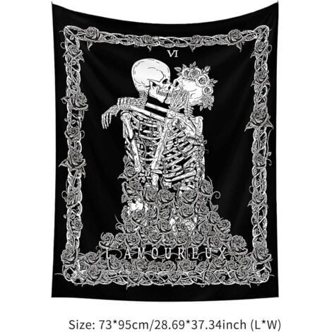 AlwaysHSkull Wall Tapestry Kissing Lovers Tapestry Wall Hanging Black Tarot Tapestry Skeleton Blanket Fabric Decoration for Bedroom Living Room 73 x 95cm