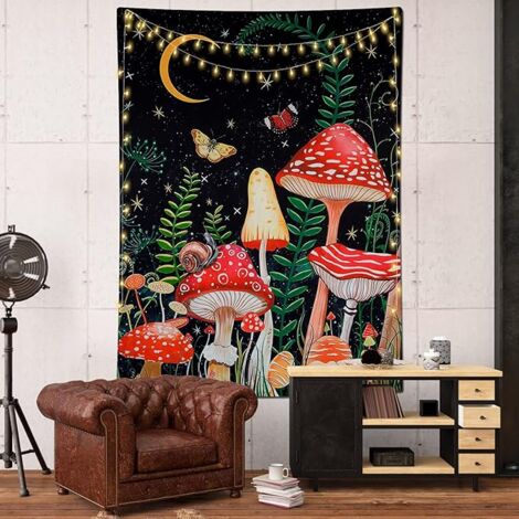 AlwaysHMushroom Tapestry Moon and Stars Butterfly Wall Tapestry Aesthetic Vertical Tapestry Tarot Tapestry Wall Hanging for Bedroom Living Room Decor (148x200cm, Black)