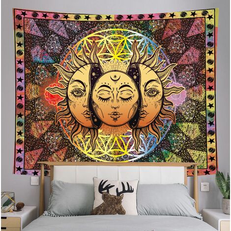 AlwaysHTapestry Colorful Wall Hanging, Aesthetic Wall Tapestries, Sun and Moon Tapestry, Mandala, Psychedelic Hippie Bohemian Tapestries, Bedroom Wall Decor