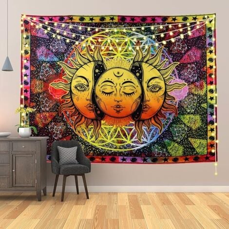 AlwaysHTapestry Colorful Wall Hanging, Aesthetic Wall Tapestries, Sun and Moon Tapestry, Mandala, Psychedelic Hippie Bohemian Tapestries, Bedroom Wall Decor