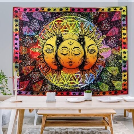 AlwaysHTapestry Colorful Wall Hanging, Aesthetic Wall Tapestries, Sun and Moon Tapestry, Mandala, Psychedelic Hippie Bohemian Tapestries, Bedroom Wall Decor