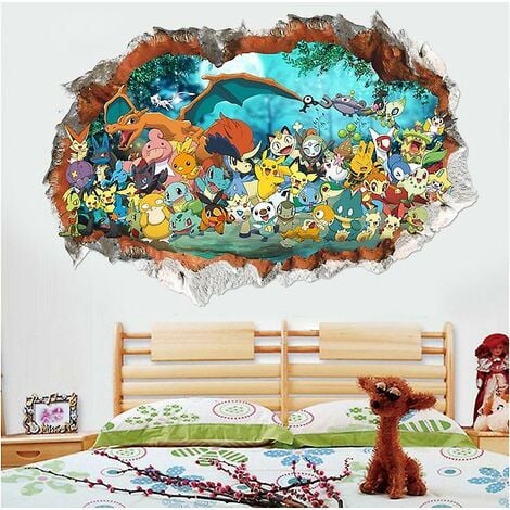 AlwaysHWall Sticker Pokemon Go 3d Cartoon Self Adhesive Wallpaper Decals Kids Room Decoration (6090CM)