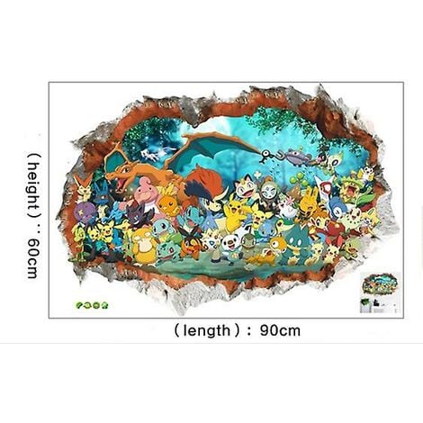 AlwaysHWall Sticker Pokemon Go 3d Cartoon Self Adhesive Wallpaper Decals Kids Room Decoration (6090CM)