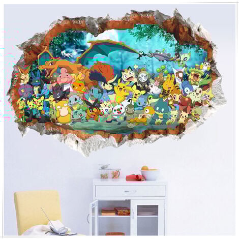 AlwaysHWall Sticker Pokemon Go 3d Cartoon Self Adhesive Wallpaper Decals Kids Room Decoration (6090CM)