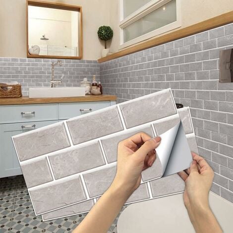 AlwaysHKitchen Tile Stickers, 12 Pieces Self Adhesive Tile Sticker Waterproof PVC Tile Stickers Self Adhesive Wall Tile Stickers for Bathroom and Kitchen