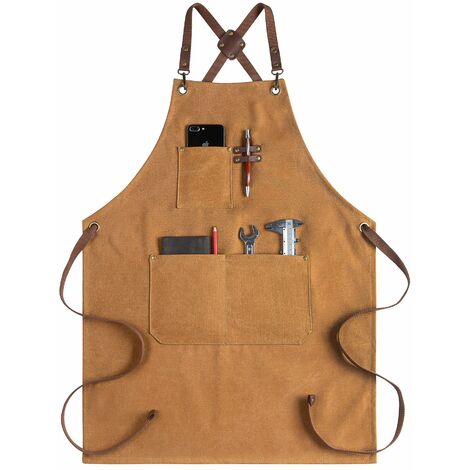 AlwaysHApron for Men and Women, Canvas Apron with Pockets - Cross Back Kitchen Apron for BBQ Cooking, BBQ Cooking, Barber Shop (1 Pack, Brown)