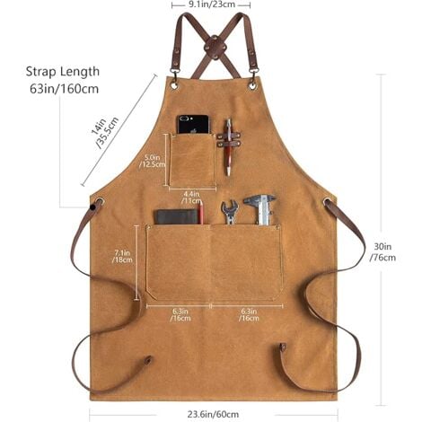 AlwaysHApron for Men and Women, Canvas Apron with Pockets - Cross Back Kitchen Apron for BBQ Cooking, BBQ Cooking, Barber Shop (1 Pack, Brown)